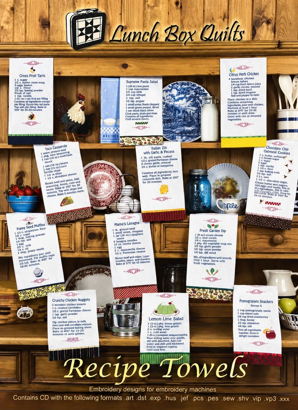 Tea Towel & Cocktail Napkin Cross Stitch Embroidery Machine Cd Format